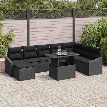 vidaXL Σετ Καναπέ Κήπου 9 τεμ. Μαύρο 100x55x73cm  Γωνιακός