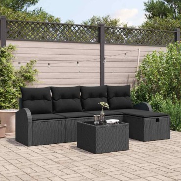 vidaXL Σετ Καναπέ 6 τεμ. Μαύρο συνθετικό ρατάν 55x55x37cm  Γωνιακός