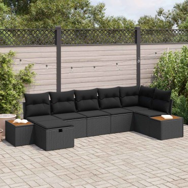 vidaXL Σετ Καναπέ Κήπου με μαξιλάρι 7 pcs Μαύρο Πολυ ράταν