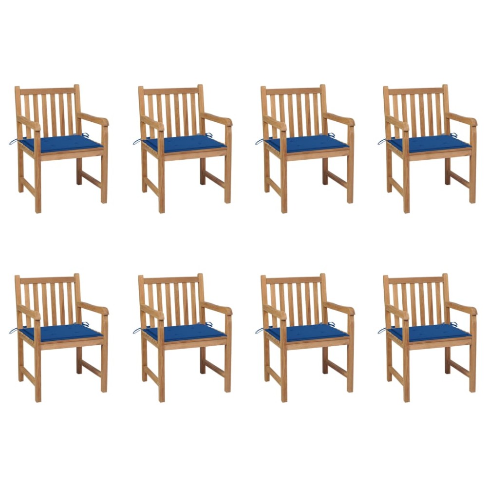 vidaXL Καρέκλες Κήπου 8 τεμ. Μασίφ Ξύλο Teak & Μπλε Ρουά Μαξιλάρια 58x60x90cm vidaXL Καρέκλες Κήπου 8 τεμ. Μασίφ Ξύλο Teak & Μπλε Ρουά Μαξιλάρια 58x60x90cm