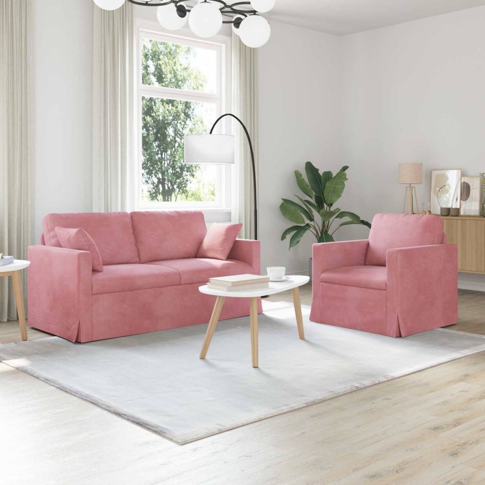 vidaXL Σετ Καναπέ 2 τεμ. Ροζ Βελούδο 158x78x80cm  Διθέσιος