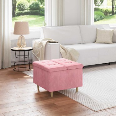 vidaXL Οθωμανικό αποθήκευσης με μαξιλάρι Ροζ 60x60x45cm Βελούδο