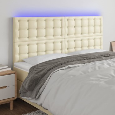 vidaXL Κεφαλάρι Κρεβατιού LED Κρεμ 200x5x118/128cm Συνθετ. Δέρμα 1 τεμ.