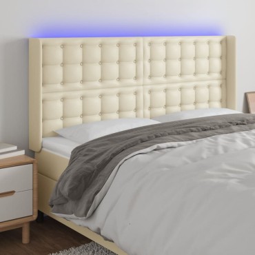vidaXL Κεφαλάρι Κρεβατιού LED Κρεμ 203x16x118/128cm Συνθετ. Δέρμα 1 τεμ.
