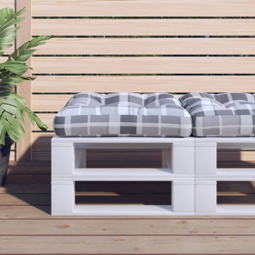 vidaXL Μαξιλάρι Παλέτας Γκρι Καρό 58x58x10cm από Ύφασμα