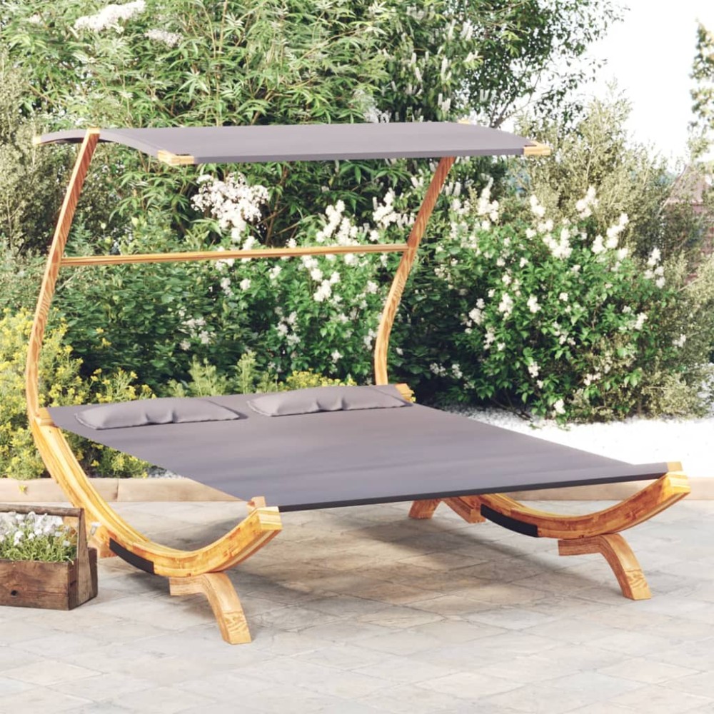 vidaXL Ξαπλώστρα ΕξΧώρου Ανθρ 165x203x138cm Μασίφ Λυγισμένο Ξύλο Τέντα