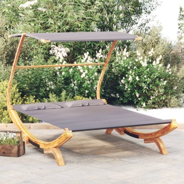 vidaXL Ξαπλώστρα ΕξΧώρου Ανθρ 165x203x138cm Μασίφ Λυγισμένο Ξύλο Τέντα