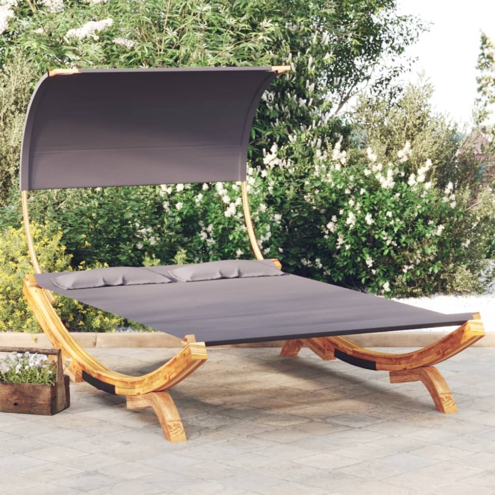 vidaXL Ξαπλώστρα ΕξΧώρου Ανθρ 165x203x126cm Μασίφ Λυγισμένο Ξύλο Τέντα
