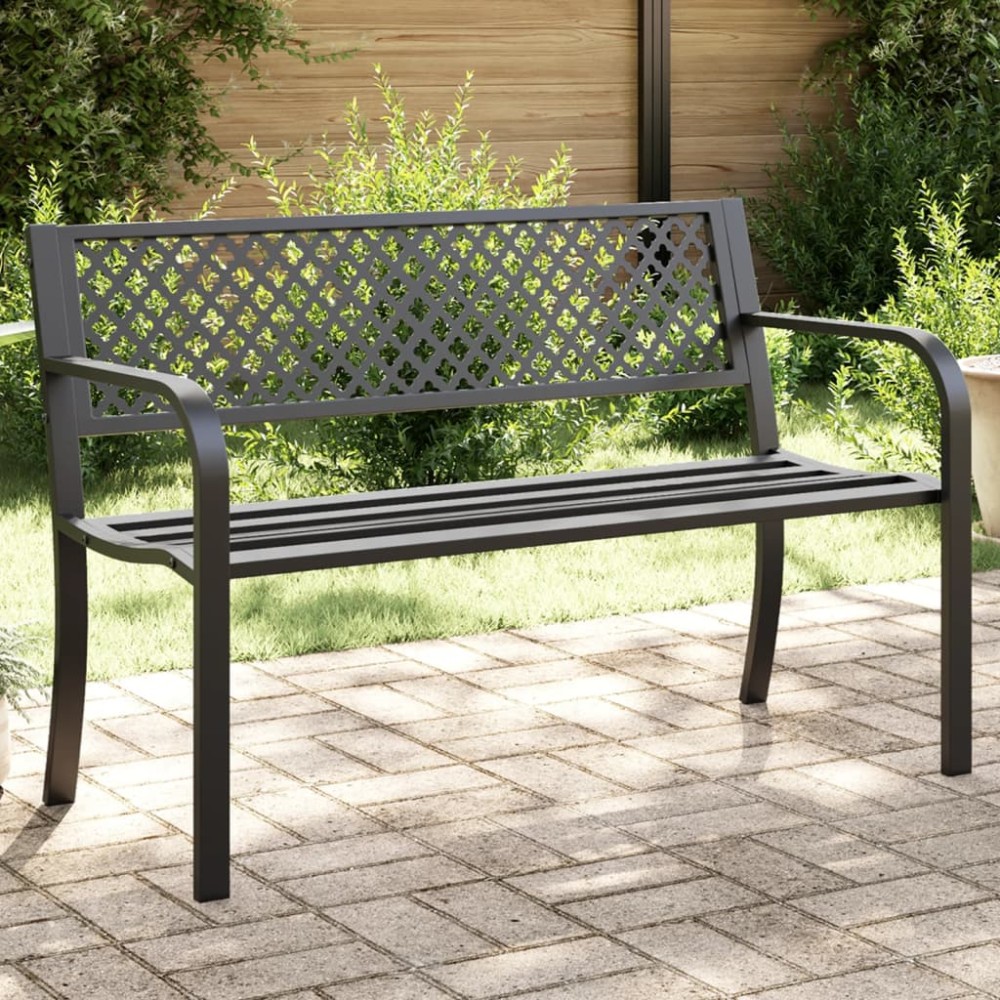 vidaXL Παγκάκι Κήπου Μαύρο Ατσάλινο 119x52x76cm 1 τεμ.