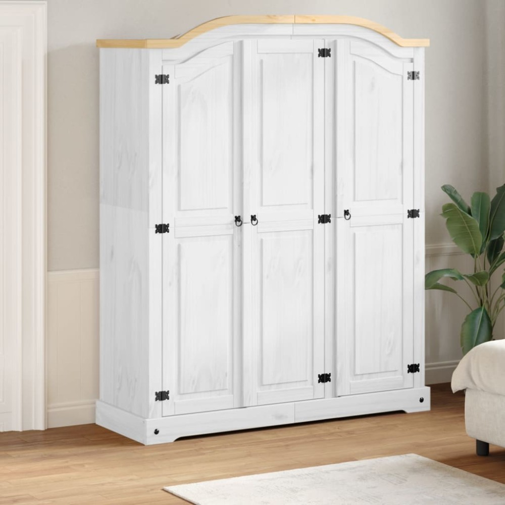 vidaXL Ντουλάπα Corona Λευκό 151,5x52x186cm από Μασίφ Ξύλο Πεύκου 1 τεμ.
