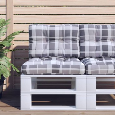 vidaXL Μαξιλάρι Παλέτας Γκρι Καρό 60x40x12cm Υφασμάτινο