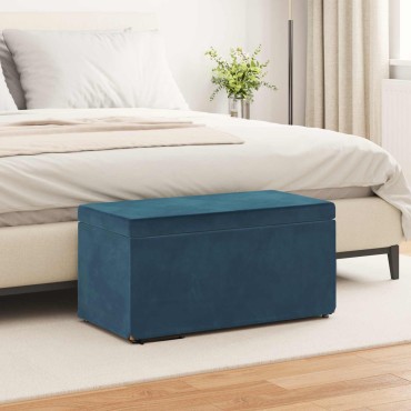 vidaXL Σκαμνί Μπλε 81x41x40cm Βελούδο και Μηχανικά Ξύλα