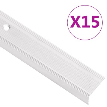 vidaXL Προφίλ για Σκαλοπάτια Σχήμα Γ 15 τεμ. Ασημί 90 εκ. Αλουμινίου