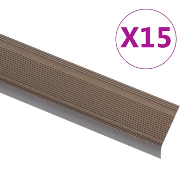 vidaXL Προφίλ για Σκαλοπάτια Σχήμα Γ 15 τεμ. Καφέ 90 εκ. Αλουμινίου