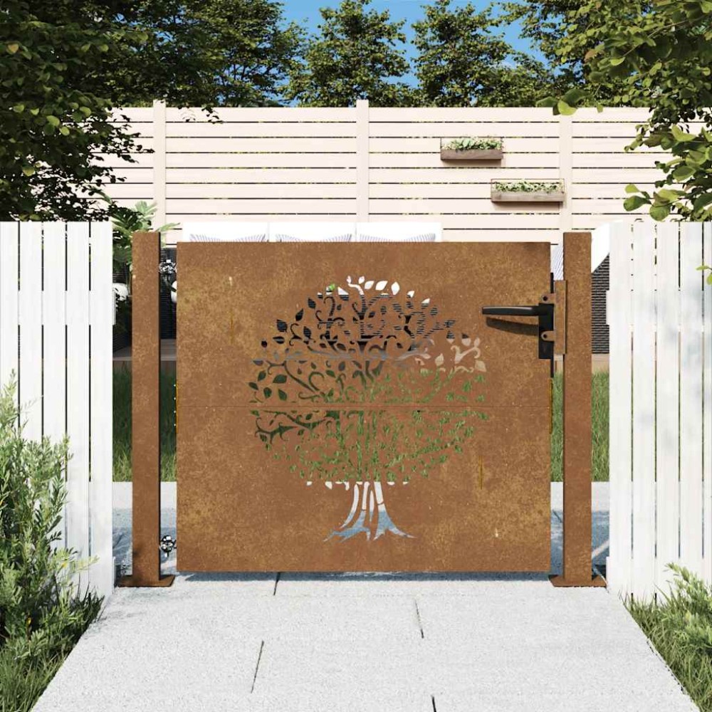vidaXL Πόρτα Κήπου με Σχέδιο Δέντρου από Ατσάλι Corten 100x100 εκ.