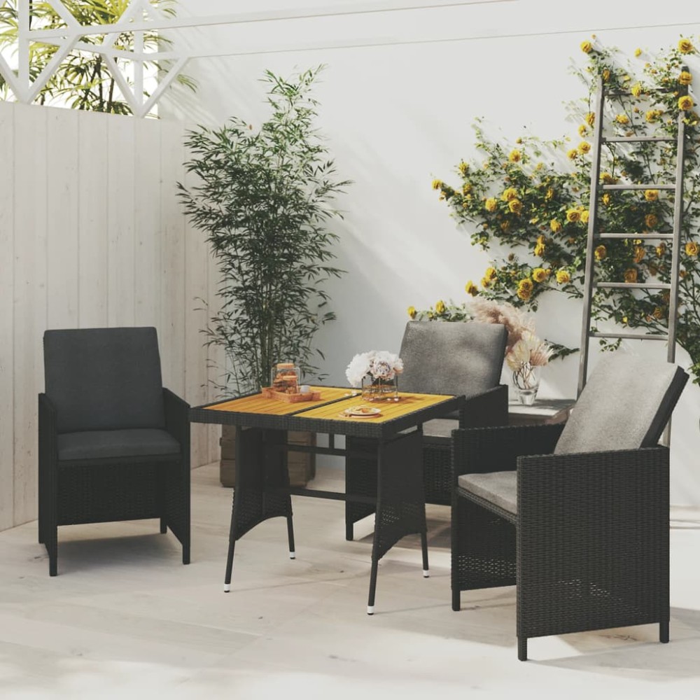 vidaXL Τραπέζι Κήπου Μαύρο 70x70x72cm Συνθετικό Ρατάν/Ξύλο Ακακίας 1 τεμ.