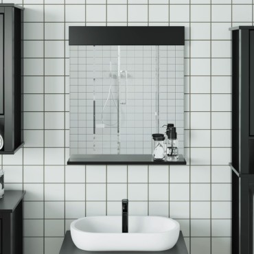 vidaXL Καθρέφτης Μπάνιου με Ράφι BERG Μαύρο 60x12x70 εκ. Μασίφ Ξύλο