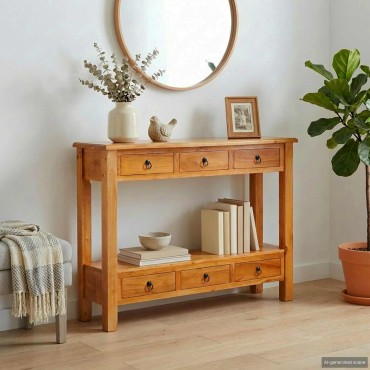 vidaXL Τραπέζι κονσόλας Φυσικό 115x32x76cm Στερεό ξύλο Μαόνι