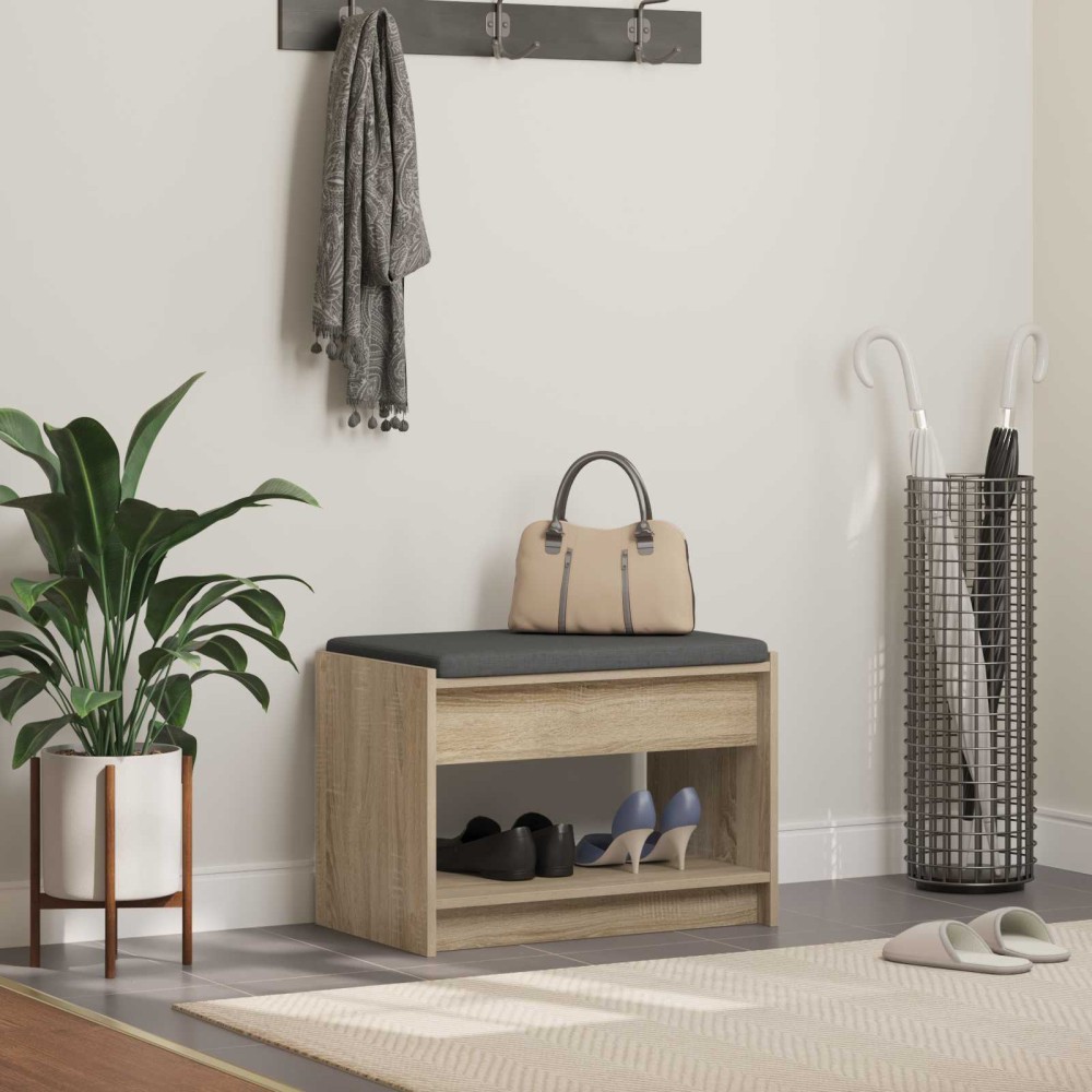 vidaXL Παγκάκι Χαλωρίου με μαξιλάρι Δρύς Sonoma 63x38x45 εκ 1 τεμ.
