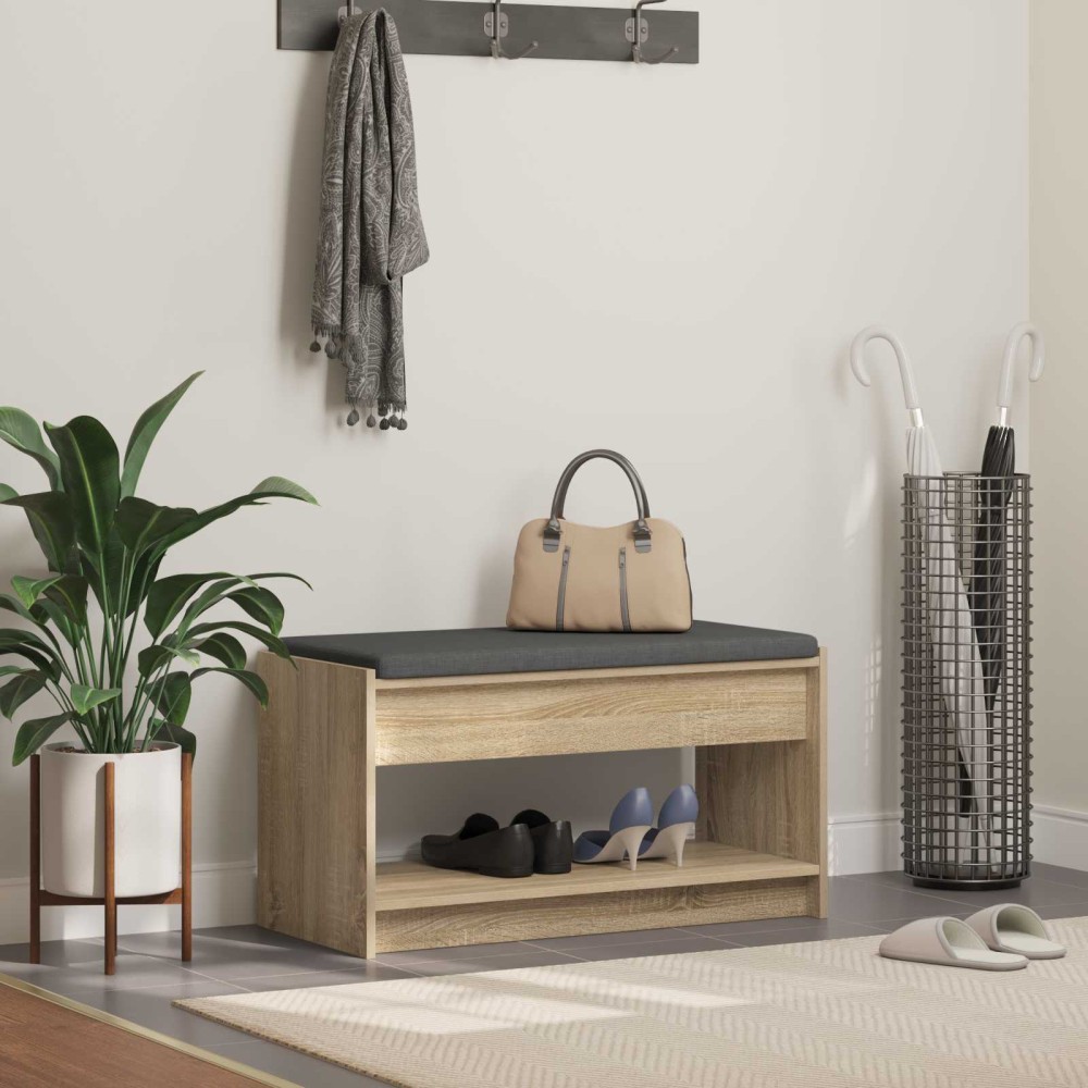 vidaXL Παγκάκι Χαλωρίου με μαξιλάρι Δρύς Sonoma 83x38x45 εκ 1 τεμ.