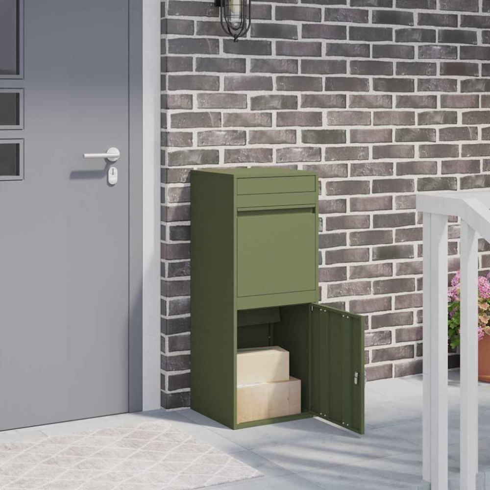 vidaXL Θυρίδα Πακέτων με αποθήκευση Λαδί 47,5 x 38 x 59 εκ. Ατσάλι