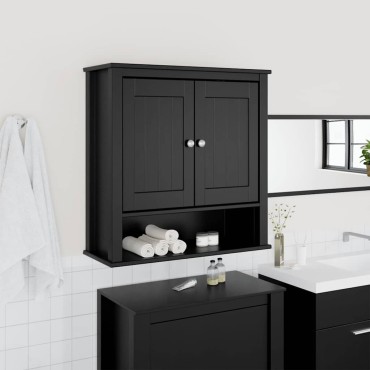 vidaXL Ντουλάπι Μπάνιου Επιτοίχιο BERG Μαύρο 69,5x27x71,5cm Μασίφ Ξύλο