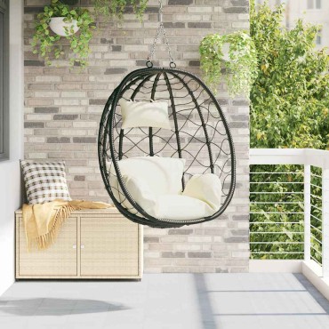 vidaXL Κρεμαστή καρέκλα αυγό Κρεμ λευκό 91,5 x 54,5 x 107 εκ