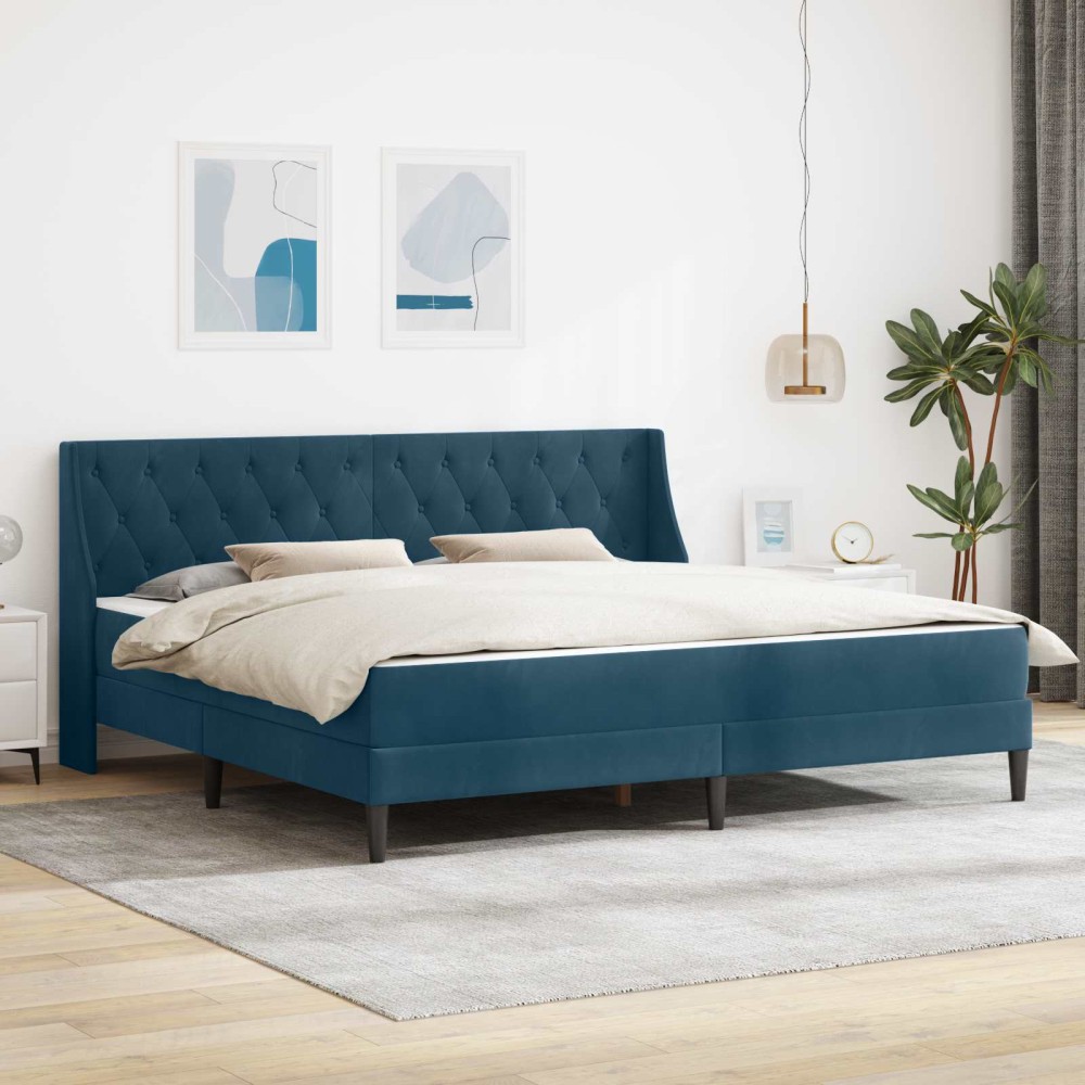 vidaXL Σκελετός κρεβατιού με στρώμα Μπλε 200x200cm Βελούδο
