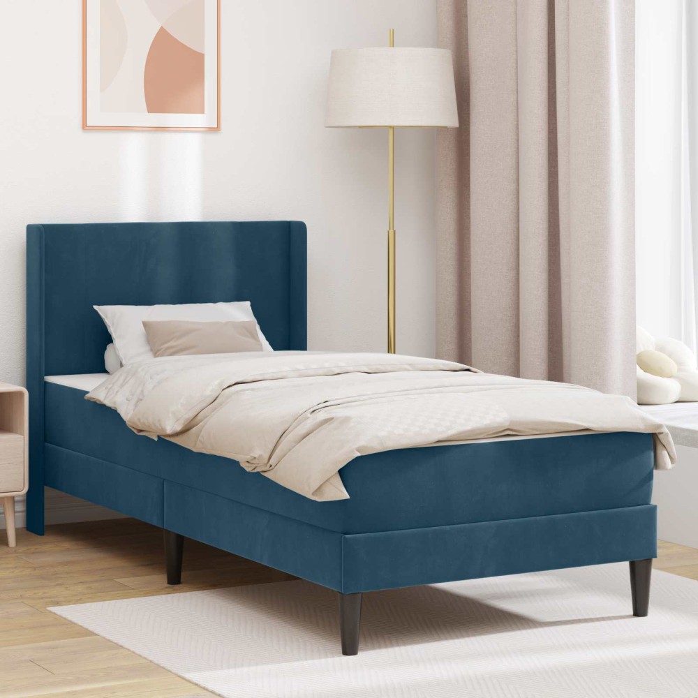 vidaXL Σκελετός κρεβατιού με στρώμα Μπλε 100 x 200 cm Βελούδο