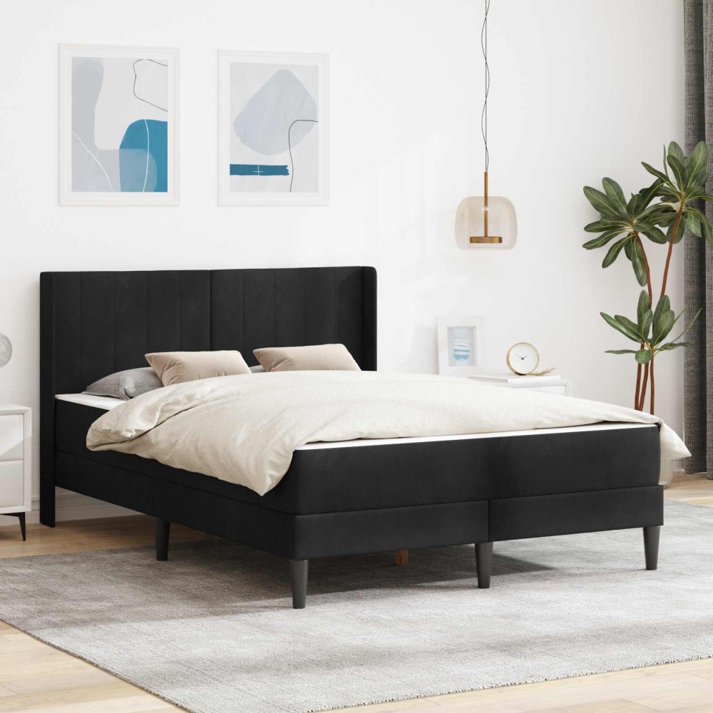 vidaXL Σκελετός κρεβατιού με στρώμα Μαύρο 140 x 190 cm Βελούδο