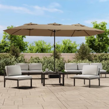vidaXL Ομπρέλα με Διπλή Κορυφή Taupe 449 x 265 εκ.