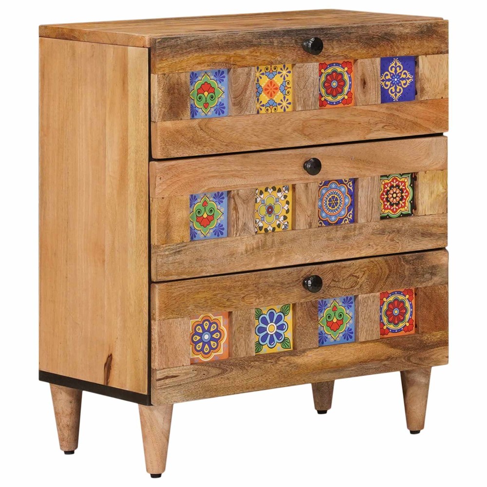 vidaXL Κομοδίνο με συρτάρι Φυσικό 50x33x62cm Στερεό ξύλο μάνγκο 1 τεμ.