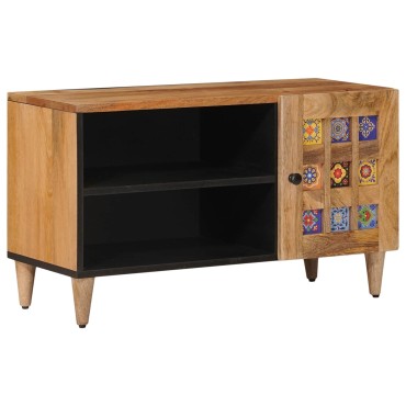 vidaXL Ντουλάπι TV με πόρτα Φυσικό 80x33x46cm Στερεό ξύλο μάνγκο 1 τεμ.