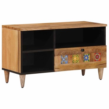 vidaXL Ντουλάπι TV με ράφι Φυσικό 80x33x46cm Στερεό ξύλο μάνγκο 1 τεμ.