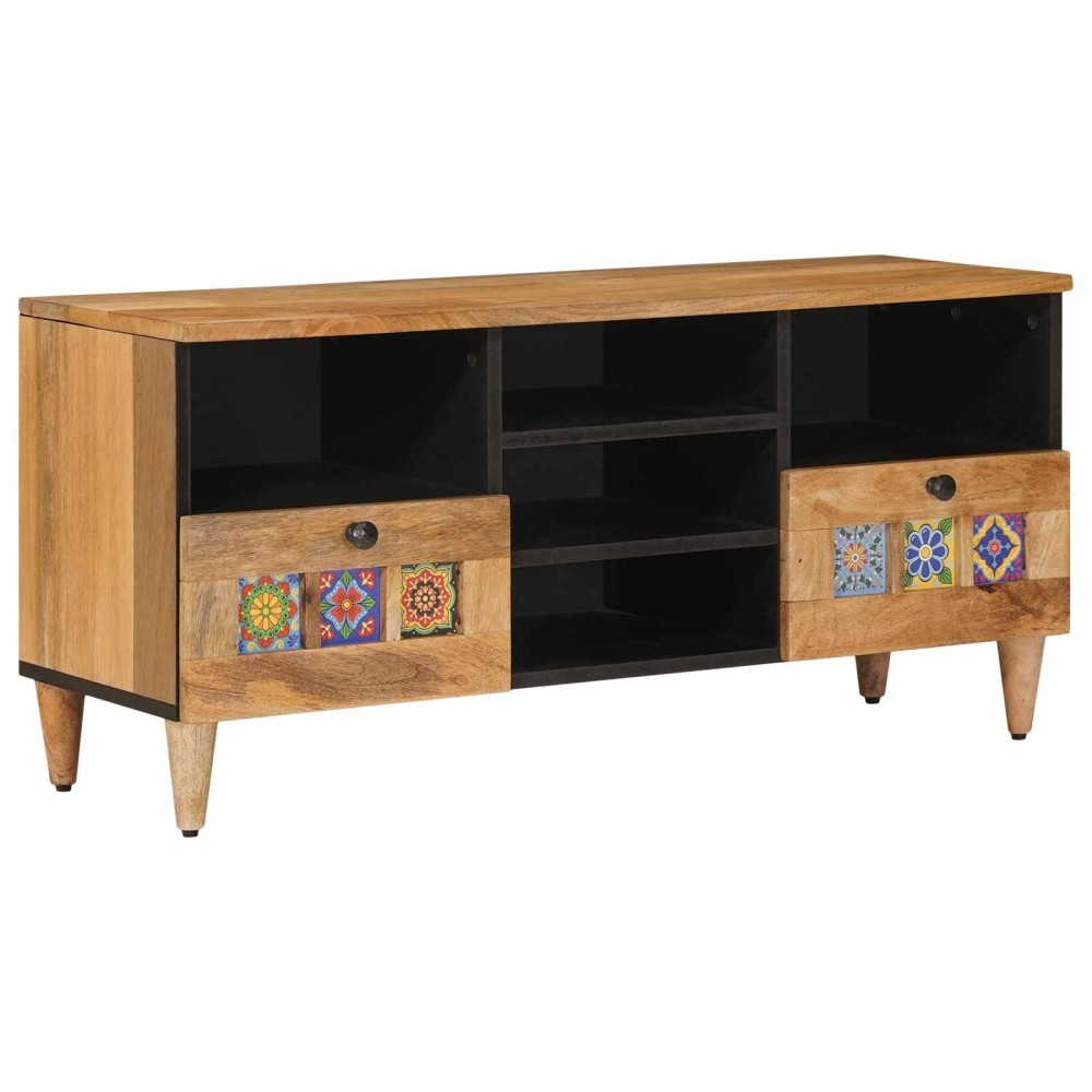vidaXL Ντουλάπι TV με ράφι Φυσικό 100x33x46cm Στερεό ξύλο μάνγκο 1 τεμ.