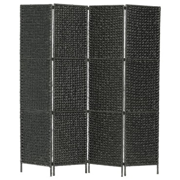 vidaXL Διαχωριστικό Δωματίου 4 Πάνελ Μαύρο 154x160cm Υάκινθος Νερού 1 τεμ.