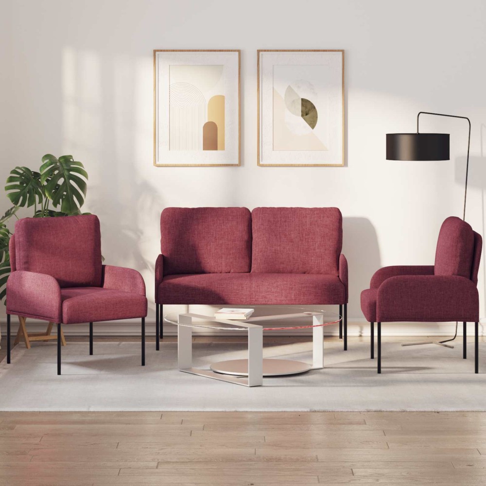 vidaXL Σετ Καναπέ 3 τεμ. Κόκκινο Κόντρα πλακέ 115x56x80cm  Τριθέσιος