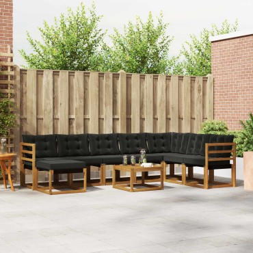 vidaXL Σειρά Καναπέ Εξωτερικού με μαξιλάρι 9 τεμ. Φυσικό και Μαύρο 59x59x37cm