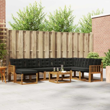 vidaXL Σειρά Καναπέ Εξωτερικού με μαξιλάρι 9 τεμ. Φυσικό και Μαύρο 59x59x37cm