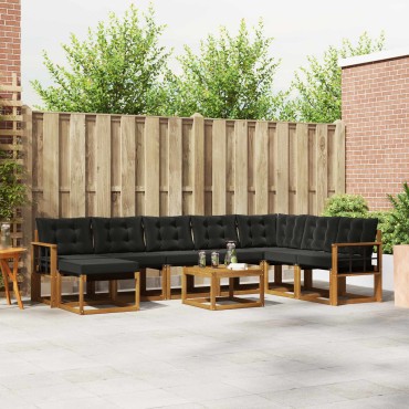 vidaXL Σειρά Καναπέ Εξωτερικού με μαξιλάρι 9 τεμ. Φυσικό και Μαύρο 59x59x37cm