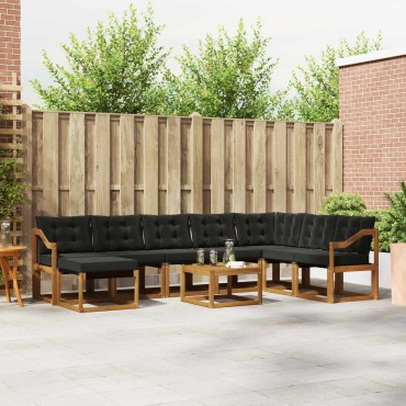 vidaXL Σειρά Καναπέ Εξωτερικού με μαξιλάρι 9 τεμ. Φυσικό και Μαύρο 59x59x37cm