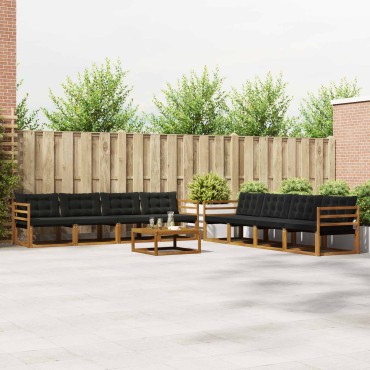 vidaXL Σειρά Καναπέ Εξωτερικού με μαξιλάρι 9 τεμ. Φυσικό και Μαύρο 79x79x37cm