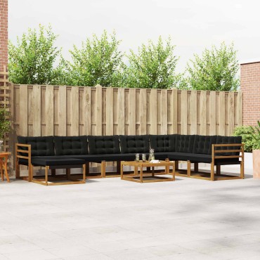 vidaXL Σειρά Καναπέ Εξωτερικού με μαξιλάρι 9 τεμ. Φυσικό και Μαύρο 79x79x37cm