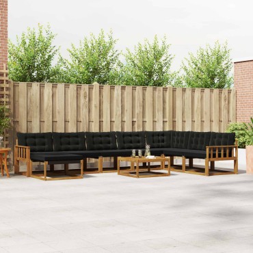 vidaXL Σειρά Καναπέ Εξωτερικού με μαξιλάρι 9 τεμ. Φυσικό και Μαύρο 79x79x37cm