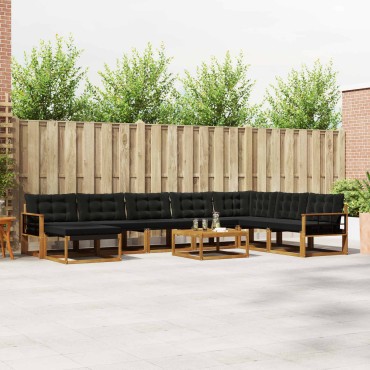 vidaXL Σειρά Καναπέ Εξωτερικού με μαξιλάρι 9 τεμ. Φυσικό και Μαύρο 79x79x37cm