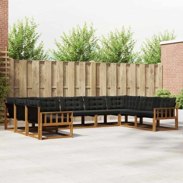 vidaXL Σειρά Καναπέ Εξωτερικού με μαξιλάρι 9 τεμ. Φυσικό και Μαύρο 404x247,5x73cm