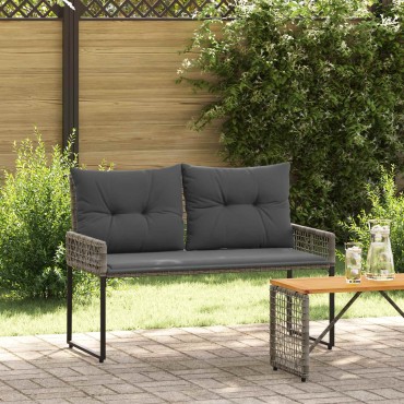 vidaXL Εξωτερικός πάγκος Γκρι 118x55x82cm PE Ρατάν και Ύφασμα