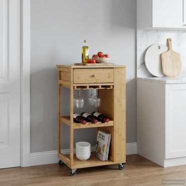 vidaXL Καλάθι κουζίνας με ρόδες Φυσικό 47,5x36x83cm Μπαμπού