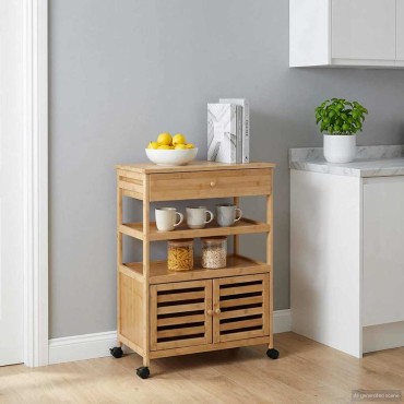 vidaXL Καλάθι κουζίνας με ρόδες Φυσικό 59,5x36x82cm Μπαμπού
