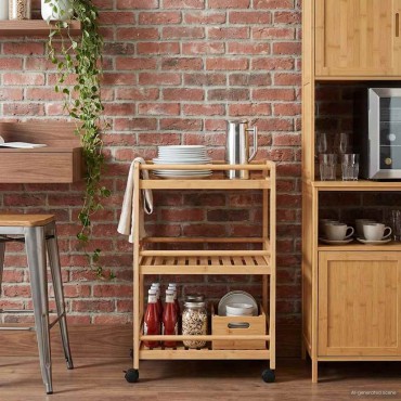 vidaXL Καλάθι κουζίνας με ρόδες Φυσικό 46x38x76cm Μπαμπού